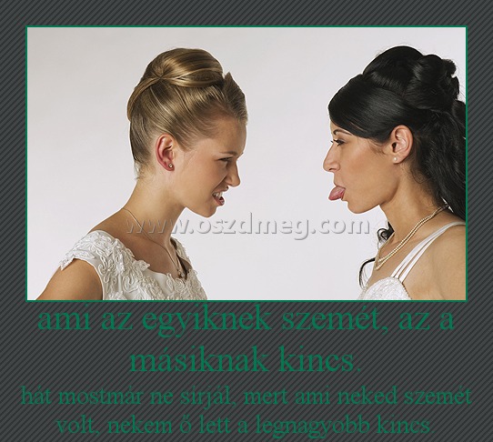 ami az egyiknek szemét, az a másiknak kincs. ami az egyiknek szemét, az a másiknak kincs.
hát mostmár ne sírjál, mert ami neked szemét volt, nekem ő lett a legnagyobb kincs.