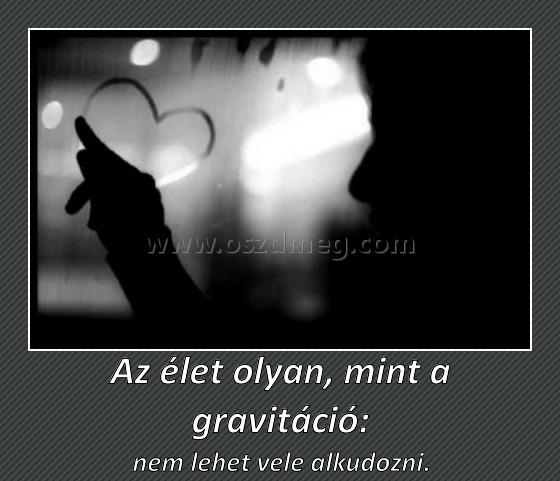 Az élet olyan, mint a gravitáció:
 
nem lehet vele alkudozni.