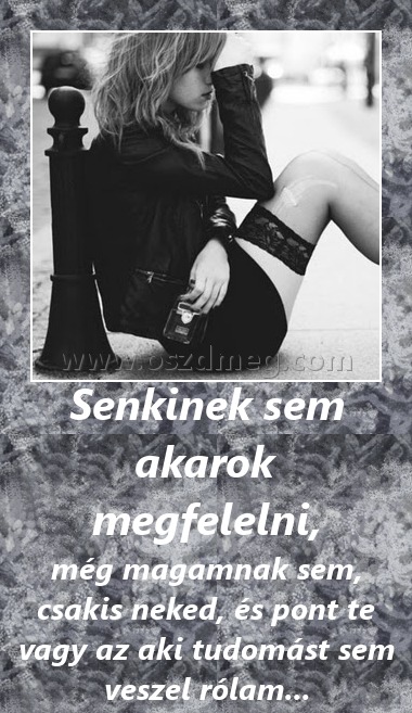 Senkinek sem akarok megfelelni Senkinek sem akarok megfelelni
még magamnak sem, csakis neked, és pont te vagy az aki tudomást sem veszel rólam...