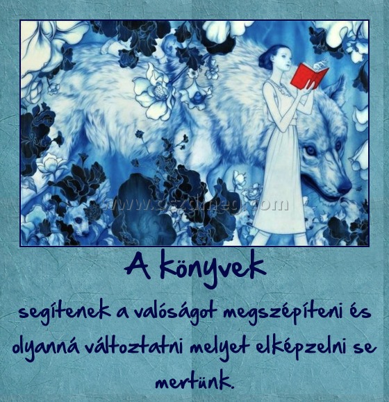 A könyvek A könyvek
segítenek a valóságot megszépíteni és olyanná változtatni melyet elképzelni se mertünk.