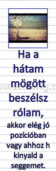 Ha a hátam mögött beszélsz rólam, Ha a hátam mögött beszélsz rólam,
akkor elég jó pozícióban vagy ahhoz h kinyald a seggemet.