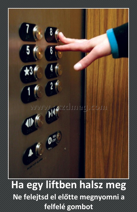 Ha egy liftben halsz meg Ha egy liftben halsz meg
Ne felejtsd el előtte megnyomni a felfelé gombot