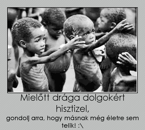 Mielőtt drága dolgokért hisztizel, Mielőtt drága dolgokért hisztizel,
gondolj arra, hogy másnak még életre sem telik! :\