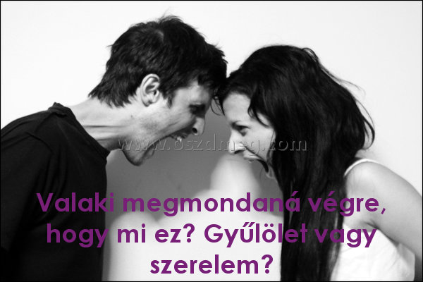 Valaki megmondaná végre
 
Valaki megmondaná végre, hogy mi ez? Gyűlölet vagy szerelem?