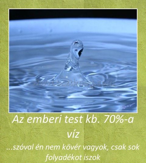 Az emberi test kb. 70%-a víz Az emberi test kb. 70%-a víz
...szóval én nem kövér vagyok, csak sok folyadékot iszok