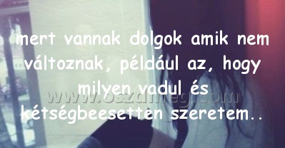 mert vannak dolgok amik mert vannak dolgok amik
mert vannak dolgok amik nem változnak, például az, hogy milyen vadul és kétségbeesetten szeretem..