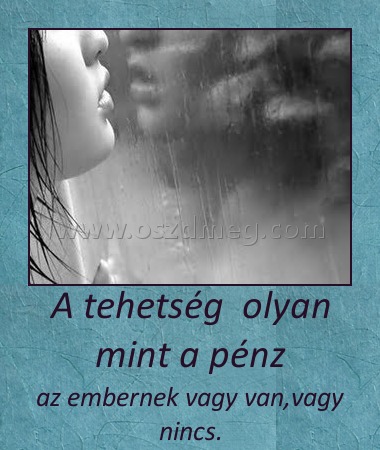 A tehetség  olyan mint a pénz
 
az embernek vagy van,vagy nincs.