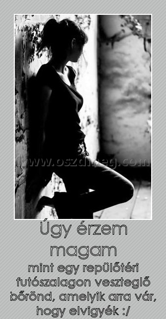 Úgy érzem magam
 
mint egy repülőtéri futószalagon veszteglő bőrönd, amelyik arra vár, hogy elvigyék :/