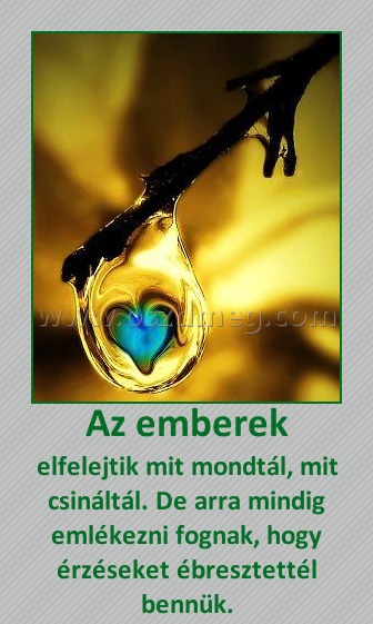 Az emberek
 
elfelejtik mit mondtál, mit csináltál. De arra mindig emlékezni fognak, hogy érzéseket ébresztettél bennük.