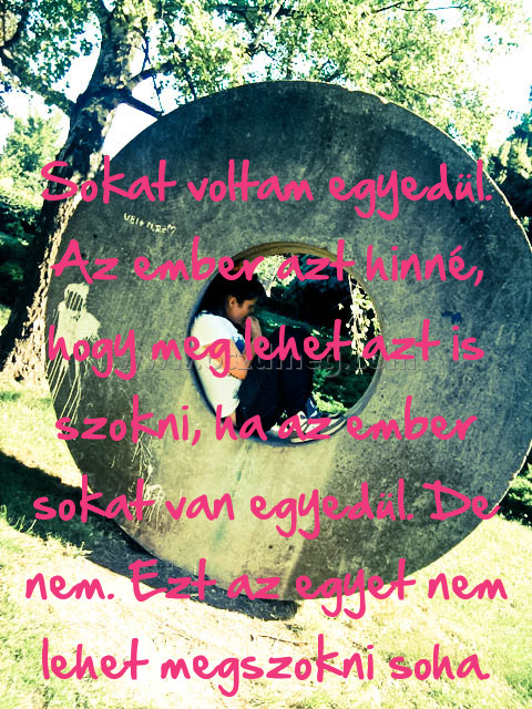 Sokat voltam egyedül. Az Sokat voltam egyedül. Az
Sokat voltam egyedül. Az ember azt hinné, hogy meg lehet azt is szokni, ha az ember sokat van egyedül. De nem. Ezt az egyet nem lehet megszokni soha.