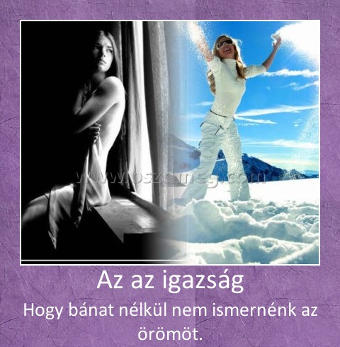 Az az igazság
 
Hogy bánat nélkül nem ismernénk az örömöt.