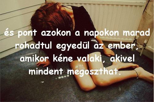 és pont azokon a és pont azokon a
és pont azokon a napokon marad rohadtul egyedül az ember, amikor kéne valaki, akivel mindent megoszthat.