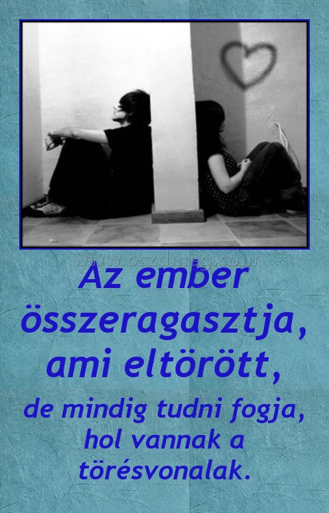 Az ember összeragasztja, ami eltörött, Az ember összeragasztja, ami eltörött,
de mindig tudni fogja, hol vannak a törésvonalak.