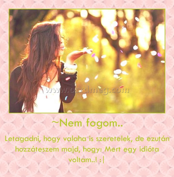 ~Nem fogom.. ~Nem fogom..
Letagadni, hogy valaha is szeretelek, de ezután hozzáteszem majd, hogy: Mert egy idióta voltam..! :|