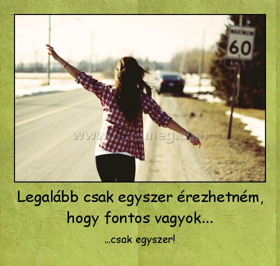 Legalább csak egyszer érezhetném, hogy fontos vagyok... Legalább csak egyszer érezhetném, hogy fontos vagyok...
...csak egyszer!