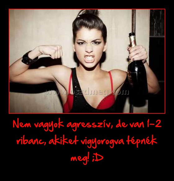 Nem vagyok agresszív, de van 1-2 ribanc, akiket vigyorogva tépnék meg! ;D Nem vagyok agresszív, de van 1-2 ribanc, akiket vigyorogva tépnék meg! ;D