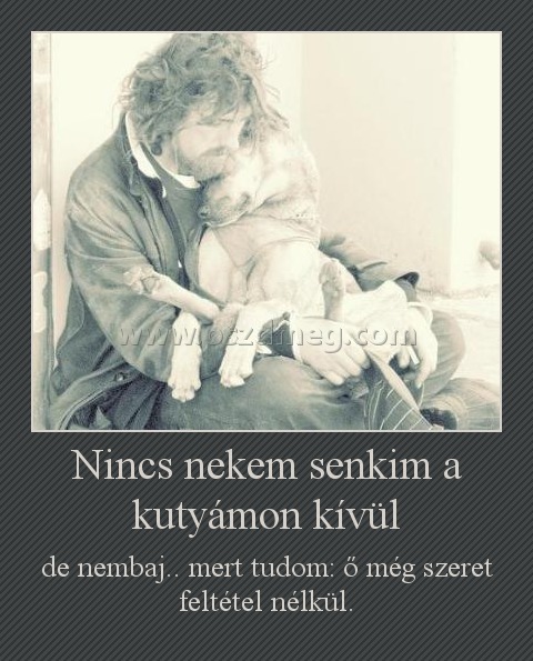 Nincs nekem senkim a kutyámon kívül Nincs nekem senkim a kutyámon kívül
de nembaj.. mert tudom: ő még szeret feltétel nélkül.