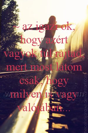 ~ az igazi ok ~ az igazi ok
~ az igazi ok, hogy azért vagyok túl rajtad, mert most látom csak, hogy milyen is vagy valójában...