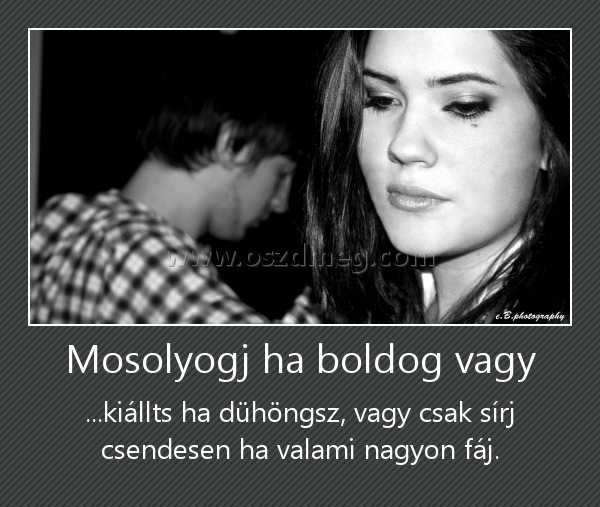 Mosolyogj ha boldog vagy Mosolyogj ha boldog vagy
...kiállts ha dühöngsz, vagy csak sírj csendesen ha valami nagyon fáj.