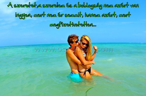 A szeretet
 
A szeretet,a szerelem és a boldogság nem azért van ingyen, mert nem ér semmit, hanem azért, mert megfizethetetlen...