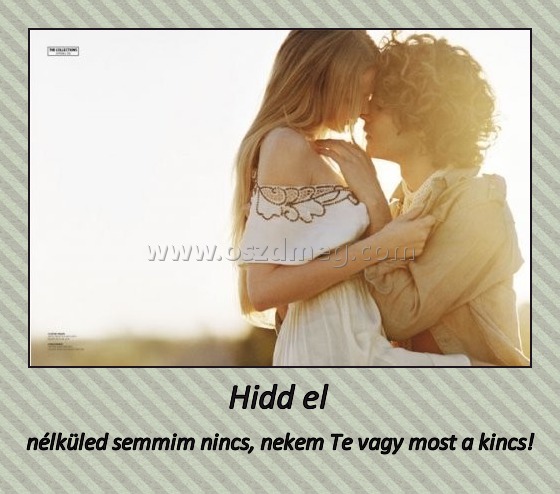 Hidd el 
 
nélküled semmim nincs, nekem Te vagy most a kincs!