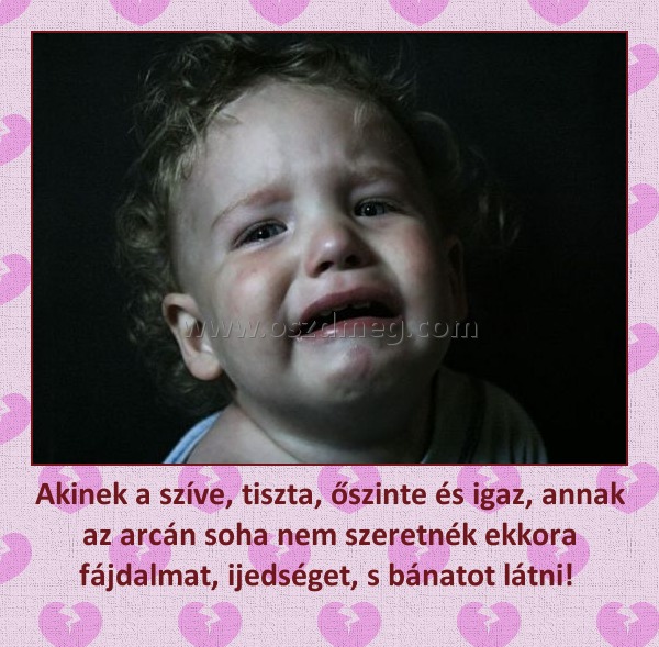 Akinek a szíve, tiszta, őszinte és igaz, annak az arcán soha nem szeretnék ekkora fájdalmat, ijedséget, s bánatot látni! 
 
