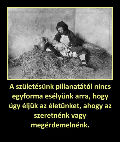 A születésünk pillanatától nincs egyforma esélyünk arra, hogy úgy éljük az életünket, ahogy az szeretnénk vagy megérdemelnénk.
 
