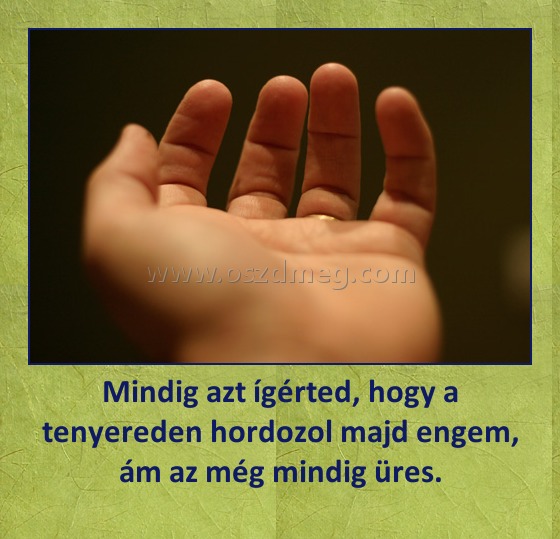 Mindig azt ígérted, hogy a tenyereden hordozol majd engem, ám az még mindig üres. Mindig azt ígérted, hogy a tenyereden hordozol majd engem, ám az még mindig üres.