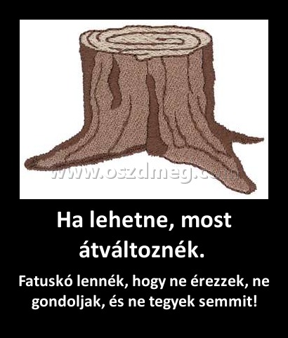 Ha lehetne, most átváltoznék. 
 
Fatuskó lennék, hogy ne érezzek, ne gondoljak, és ne tegyek semmit!
