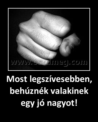 Most legszívesebben, behúznék valakinek egy jó nagyot!
 
