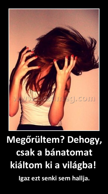 Megőrültem? Dehogy, csak a bánatomat kiáltom ki a világba! Megőrültem? Dehogy, csak a bánatomat kiáltom ki a világba!
Igaz ezt senki sem hallja.