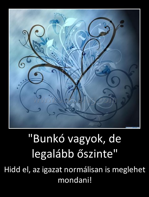 "Bunkó vagyok, de legalább őszinte" "Bunkó vagyok, de legalább őszinte"
Hidd el, az igazat normálisan is meglehet mondani!
