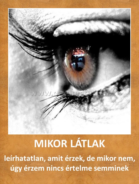 MIKOR LÁTLAK MIKOR LÁTLAK
leírhatatlan, amit érzek, de mikor nem, úgy érzem nincs értelme semminek