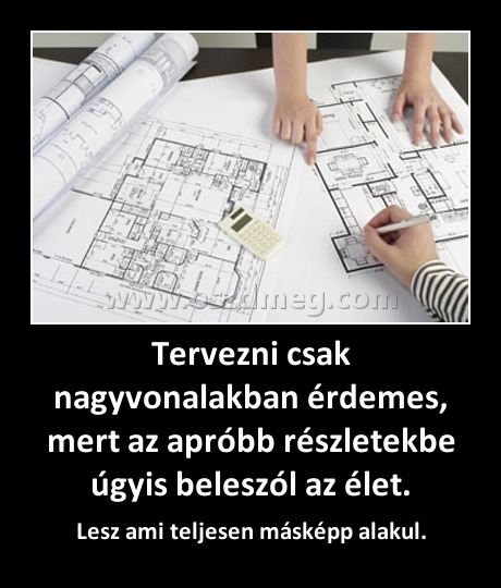 Tervezni csak nagyvonalakban érdemes, mert az apróbb részletekbe úgyis beleszól az élet.
 
Lesz ami teljesen másképp alakul.