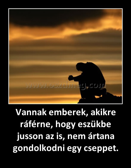 Vannak emberek, akikre ráférne, hogy eszükbe jusson az is, nem ártana gondolkodni egy cseppet. Vannak emberek, akikre ráférne, hogy eszükbe jusson az is, nem ártana gondolkodni egy cseppet.