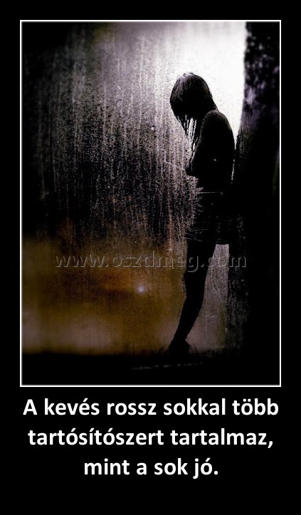 A kevés rossz sokkal több tartósítószert tartalmaz, mint a sok jó.
 
