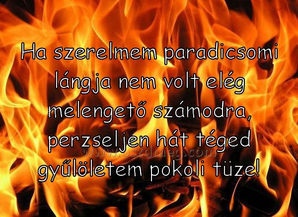 Ha szerelmem paradicsomi lángja
 
Ha szerelmem paradicsomi lángja nem volt elég melengető számodra, perzseljen hát téged gyűlöletem pokoli tüze!