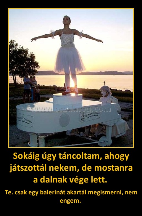Sokáig úgy táncoltam, ahogy játszottál nekem, de mostanra a dalnak vége lett. 
 
Te. csak egy balerinát akartál megismerni, nem engem. 