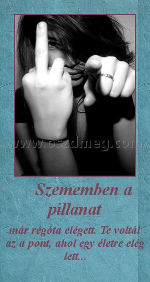    Szememben a pillanat
 
már régóta elégett. Te voltál az a pont, ahol egy életre elég lett...