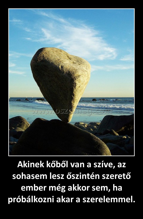 Akinek kőből van a szíve, az sohasem lesz őszintén szerető ember még akkor sem, ha próbálkozni akar a szerelemmel. Akinek kőből van a szíve, az sohasem lesz őszintén szerető ember még akkor sem, ha próbálkozni akar a szerelemmel.
