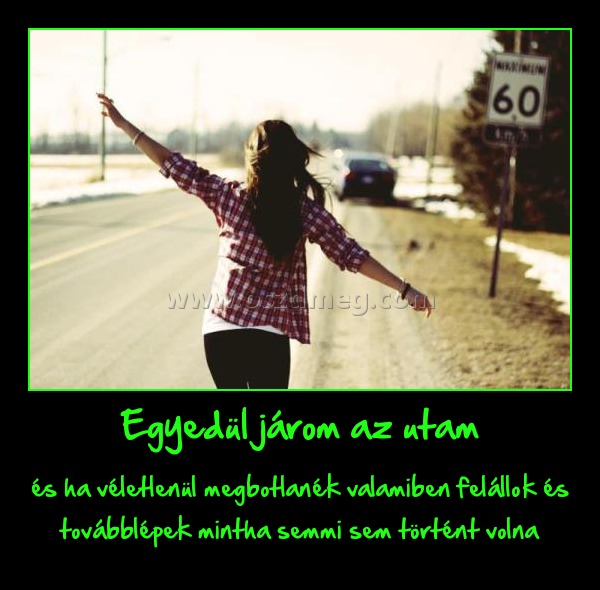 Egyedül járom az utam Egyedül járom az utam
és ha véletlenül megbotlanék valamiben felállok és továbblépek mintha semmi sem történt volna