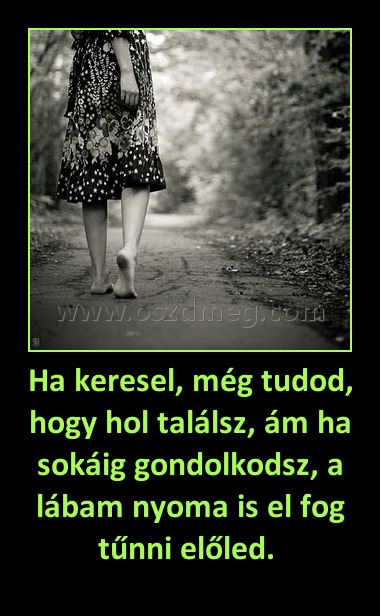 Ha keresel, még tudod, hogy hol találsz, ám ha sokáig gondolkodsz, a lábam nyoma is el fog tűnni előled. 
 
