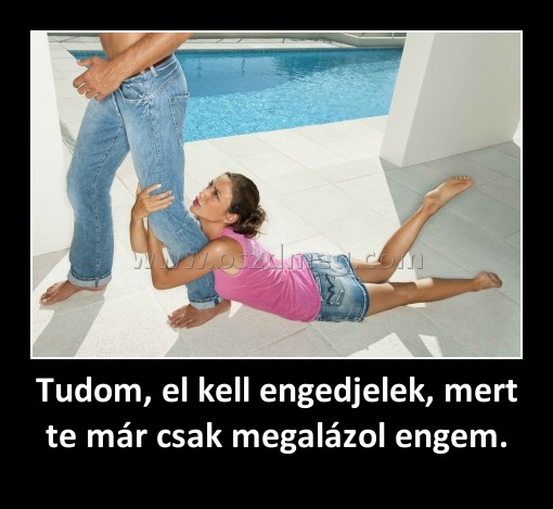 Tudom, el kell engedjelek, mert te már csak megalázol engem. Tudom, el kell engedjelek, mert te már csak megalázol engem.
