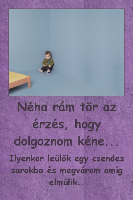 Néha rám tör az érzés, hogy dolgoznom kéne... Néha rám tör az érzés, hogy dolgoznom kéne...
Ilyenkor leülök egy csendes sarokba és megvárom amíg elmúlik..
