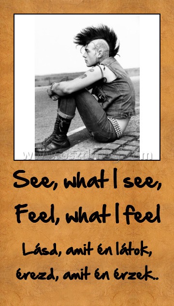 See, what I see, Feel, what I feel See, what I see, Feel, what I feel
Lásd, amit én látok, érezd, amit én érzek..
