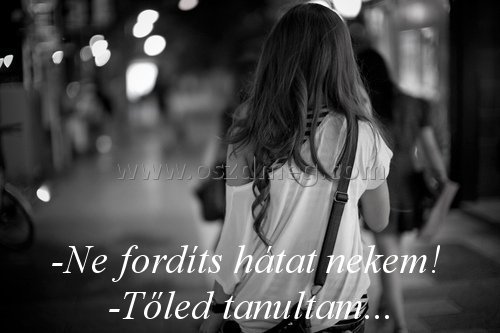 -Ne fordíts hátat nekem!
 
-Ne fordíts hátat nekem!  -Tőled tanultam...